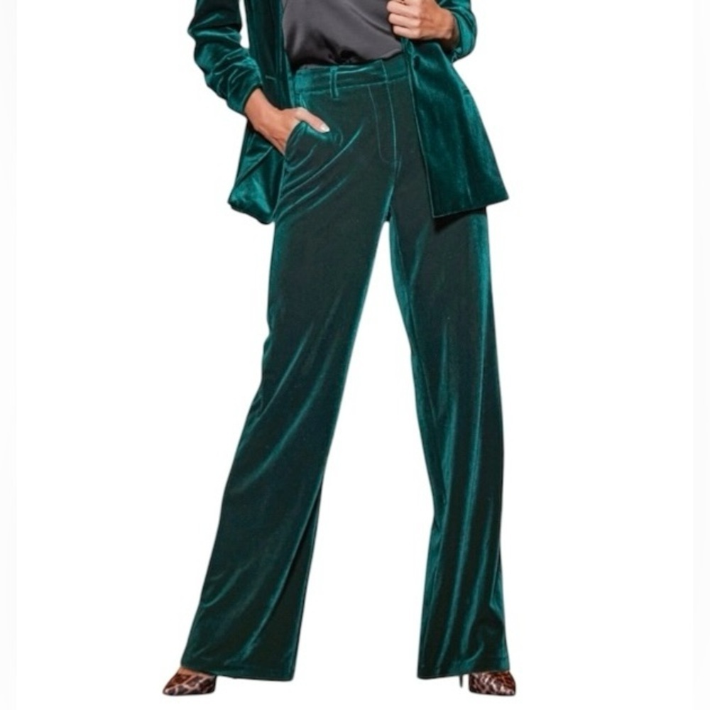 BlankNYC Emerald Green Velvet Wide Leg Trousers Side Slit Size 27